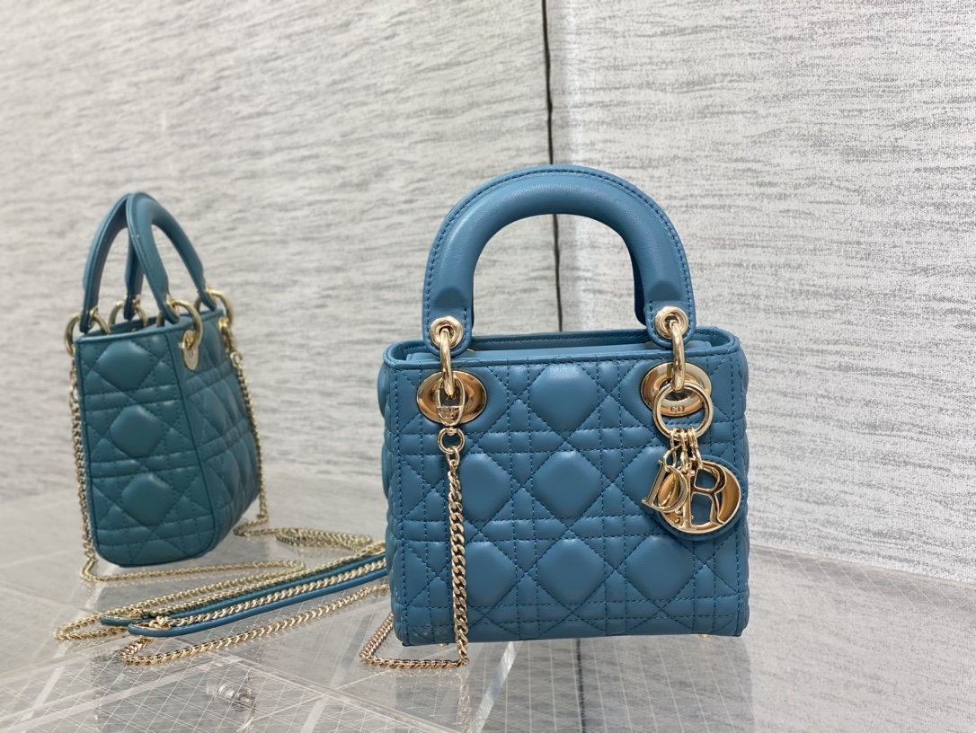 Mini Lady Dior Bag Dark Blue Cannage Lambskin